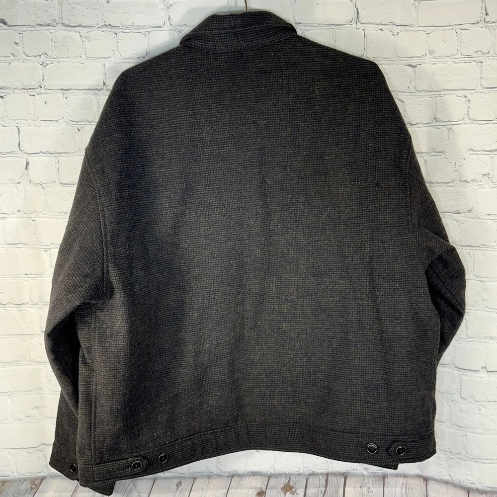 NEW American Eagle Mens Brown Wool Blend Full Zip Harrington Jacket Large Check